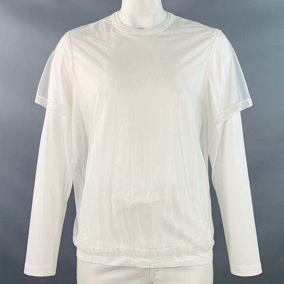 HELMUT LANG Size XL White Cotton Blend Chiffon Double Layer Crew Neck Pullover - Picture 1 of 10